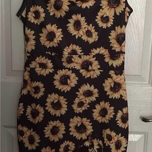 Sunflower Print Sleeveless Dress